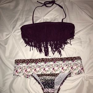 fringe/ floral 2 piece bikini set
